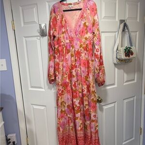 Baltic Born Pink and Brown Floral Long Sleeve Dress